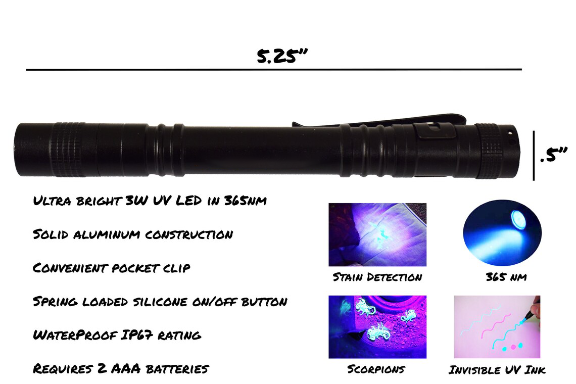 Pocket 365nm UV Blacklight Pen Flashlight